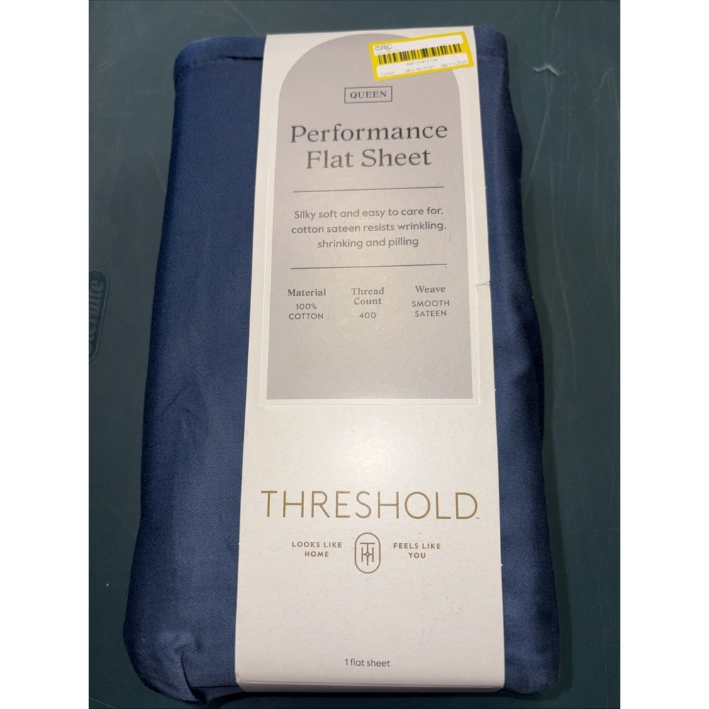 Threshold Queen Size 400 Thread Count Performance Flat Sheet - Metallic Blue